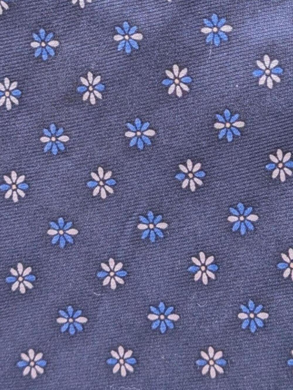 Fabris Venezia Navy Blue White Floral Italian Made Luxury 100% Silk Vintage Tie